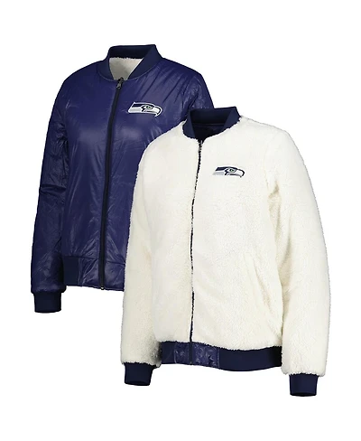 Women's G-iii 4Her by Carl Banks Oatmeal, College Navy Seattle Seahawks Switchback Reversible Full-Zip Jacket