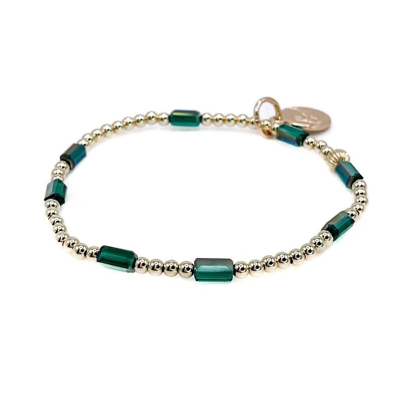 Bowood Lane Non-Tarnishing Gold filled, 3mm Ball and Emerald Glass Bead Stretch Bracelet