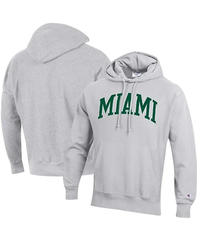 Men's Champion Heathered Gray Miami Hurricanes Big and Tall Reverse Weave Fleece Pullover Hoodie Sweatshirt