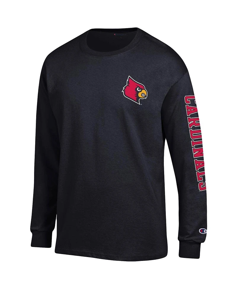 Men's Champion Black Louisville Cardinals Team Stack Long Sleeve T-shirt