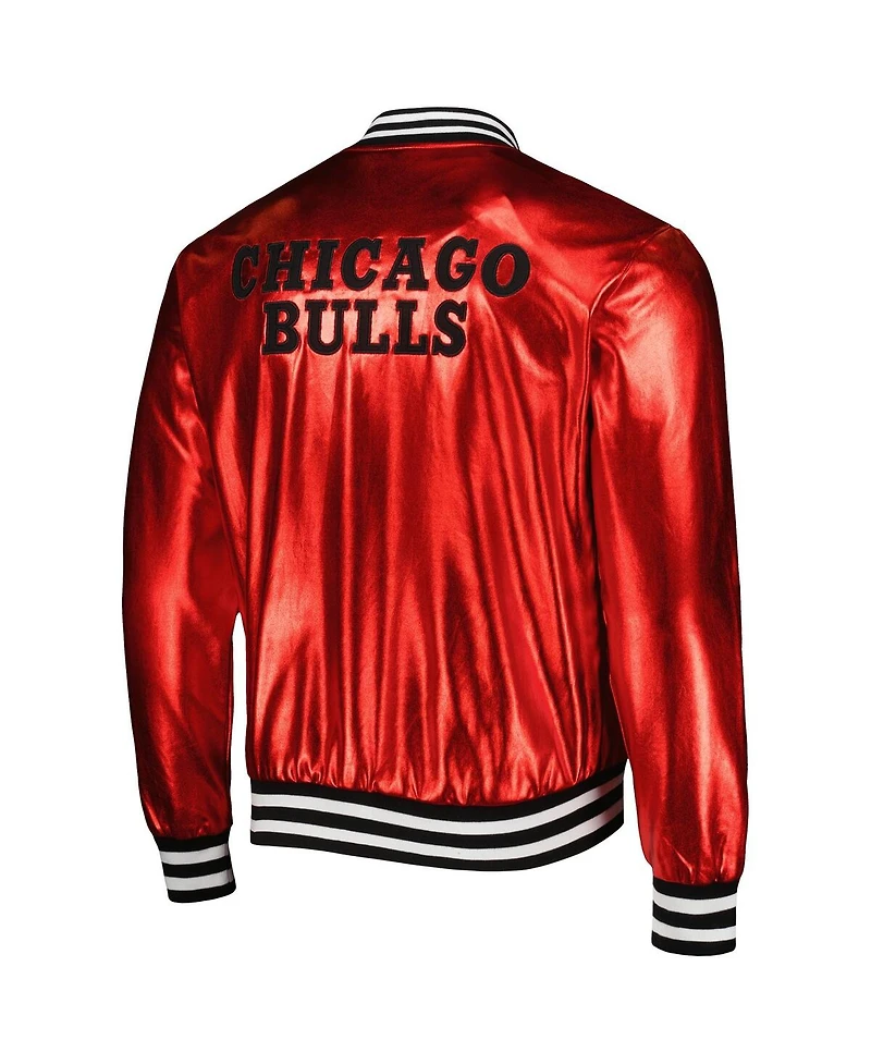 Men's and Women's The Wild Collective Red Chicago Bulls Metallic Full-Snap Bomber Jacket