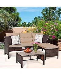 3PC Patio Sofa Set Outdoor Sectional Conversation Set Rattan Wicker