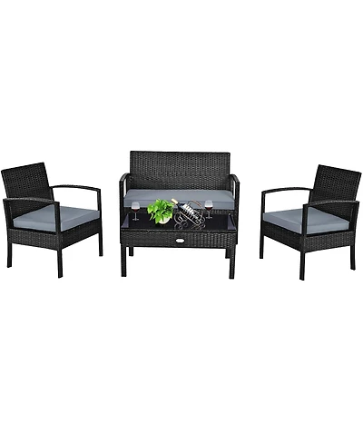 4PCS Patio Rattan Furniture Set Garden Deck