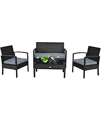 4PCS Patio Rattan Furniture Set Garden Deck