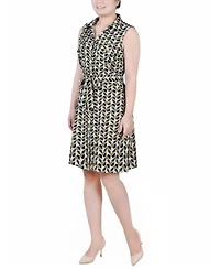 Ny Collection Petite Printed Sleeveless Belted Shirtdress