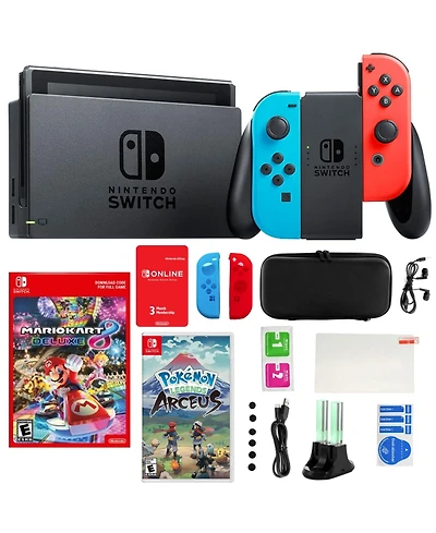 Nintendo Switch Neon Mario Kart 8 Bundle with Pokemon Arceus & Accessories