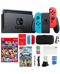 Nintendo Switch Neon Mario Kart 8 Bundle with Pokemon Arceus & Accessories