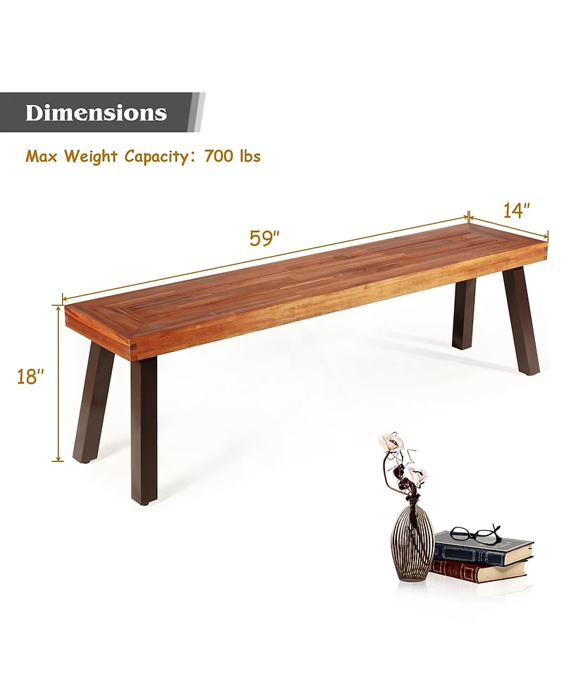 Costway Set of 2 Patio Acacia Wood Dining Bench with Rustic Steel Legs Outdoor Indoor