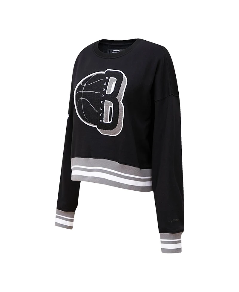 Women's Pro Standard Black Brooklyn Nets Mash Up Pullover Sweatshirt