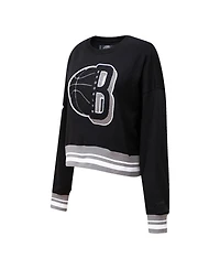 Women's Pro Standard Black Brooklyn Nets Mash Up Pullover Sweatshirt