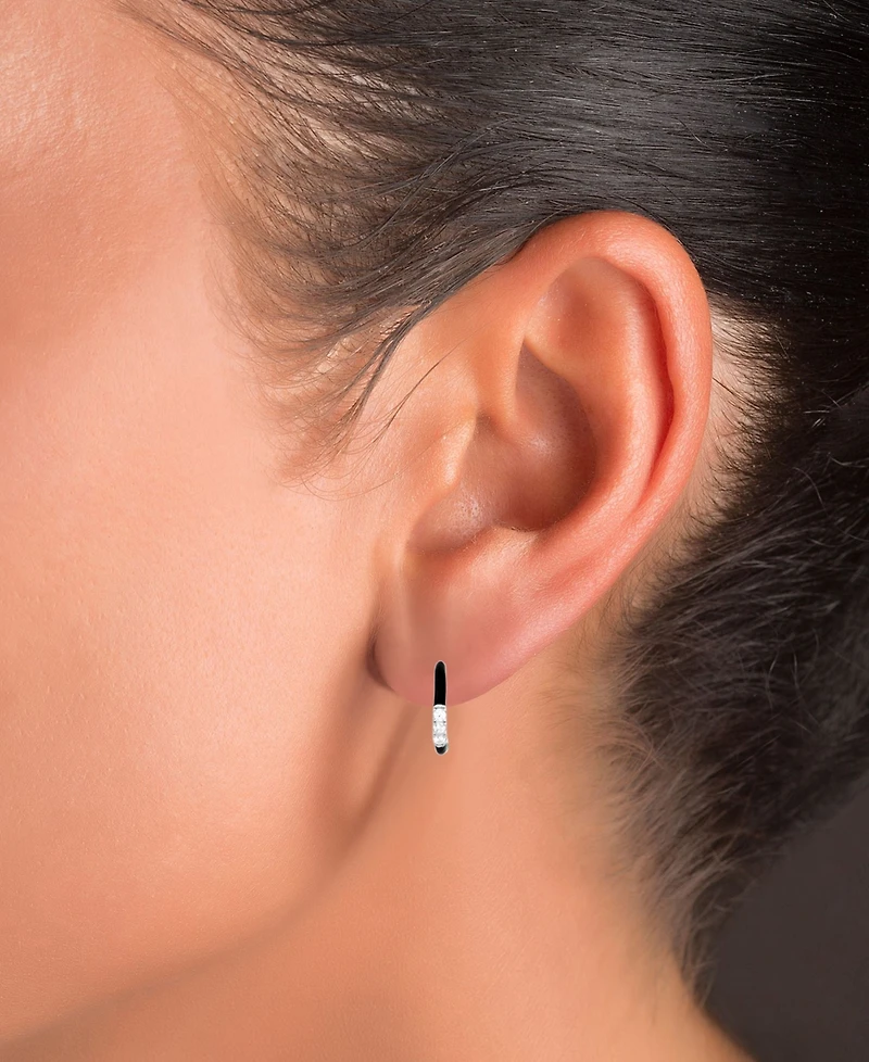 Cubic Zirconia & Enamel Small C-Hoop Earrings, 0.55"