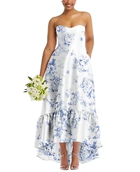 Alfred Sung Plus Strapless Floral High-Low Ruffle Hem Maxi Dress with Pockets