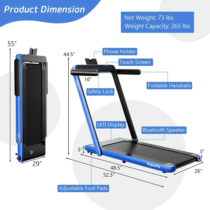 2.25HP 2 1 Dual Display Treadmill Jogging Machine