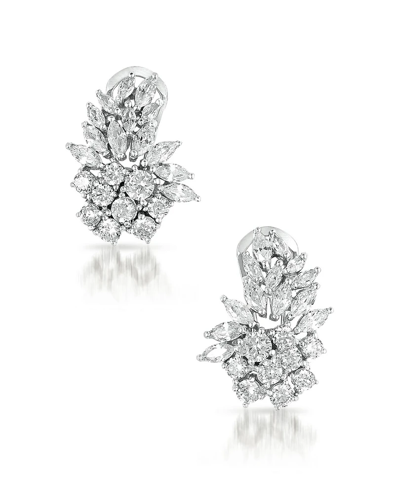 Genevive Cubic Zirconia Sterling Silver White Gold Plated Marquise Cluster Earrings