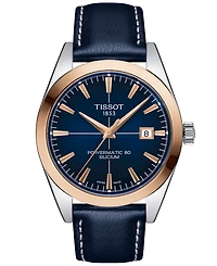 Tissot Men's Swiss Automatic Gentleman Powermatic 80 Silicium Blue Leather Strap Watch 40mm