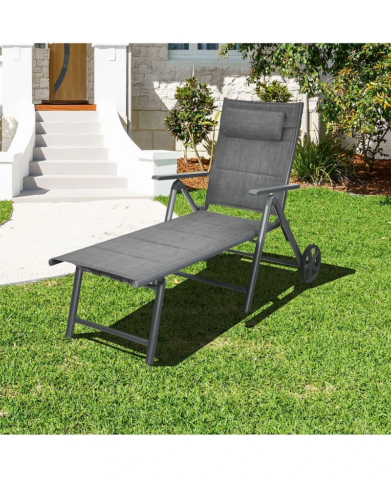 Patio Reclining Chaise Lounge Padded Chair Aluminum Adjust Neck Pillow