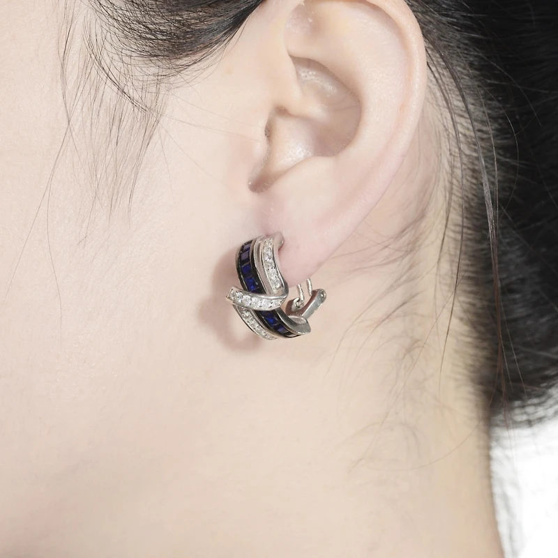 Sterling Silver Cubic Zirconia Cross Path Stud Earrings