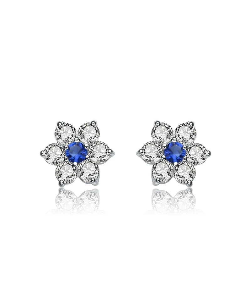 Genevive Sterling Silver Clear Round Cubic Zirconias Flower Shape Earrings