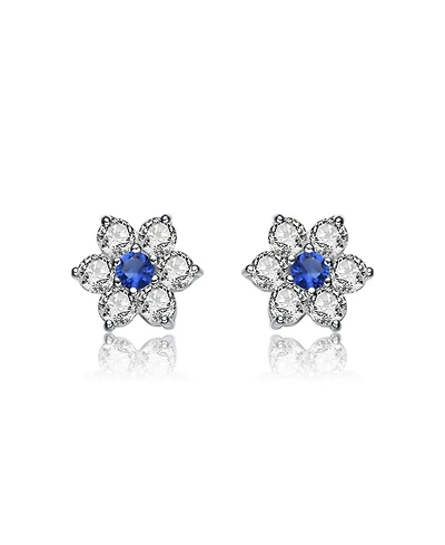 Genevive Sterling Silver Clear Round Cubic Zirconias Flower Shape Earrings