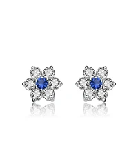 Genevive Sterling Silver Clear Round Cubic Zirconias Flower Shape Earrings