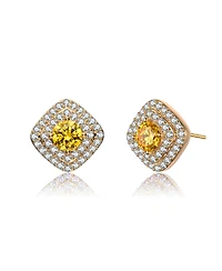 14K Gold Plated Clear Cubic Zirconia Pave Stud Earrings