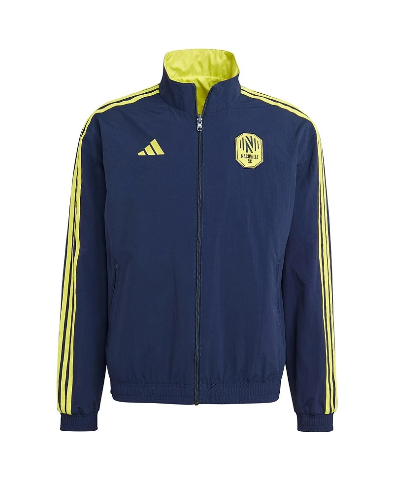 Men's adidas Navy and Yellow Nashville Sc 2023 On-Field Anthem Full-Zip Reversible Team Jacket