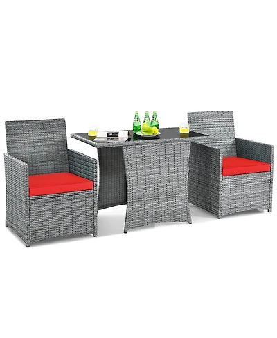 3PCS Patio Rattan Furniture Set Cushioned Sofa Armrest Garden