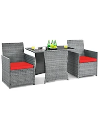 3PCS Patio Rattan Furniture Set Cushioned Sofa Armrest Garden