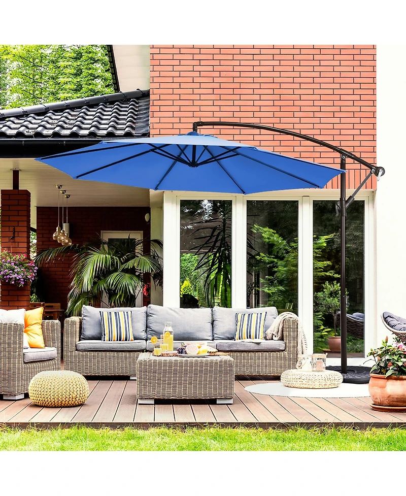 10FT Patio Offset Hanging Umbrella Easy Tilt Adjustment 8 Ribs