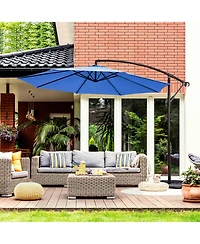 10FT Patio Offset Hanging Umbrella Easy Tilt Adjustment 8 Ribs