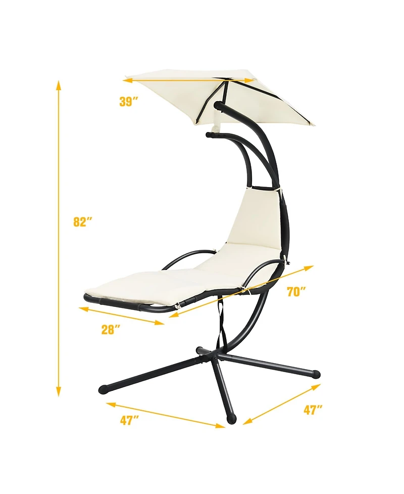 Costway Patio Hanging Hammock Chaise Lounge Chair with Canopy Cushion