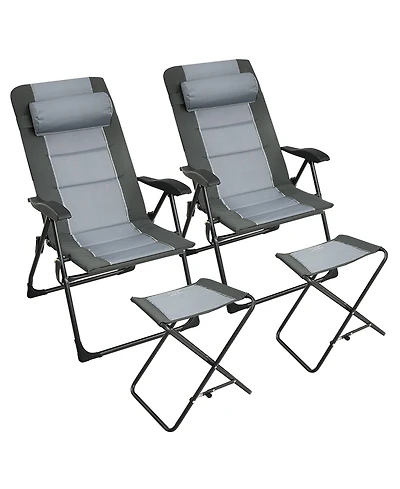 4PCS Patio Folding Dining Chair Ottoman Set Recliner Adjustable