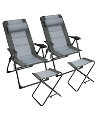 4PCS Patio Folding Dining Chair Ottoman Set Recliner Adjustable