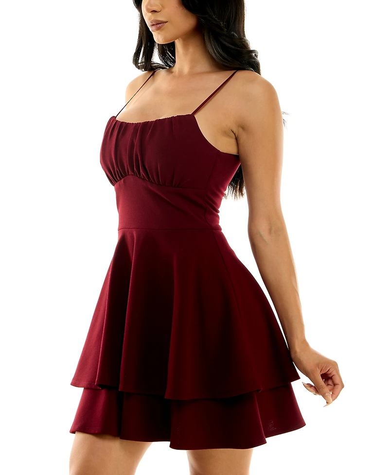 Emerald Sundae Juniors' Ruched Tiered Fit & Flare Dress