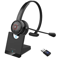 Delton Noise Canceling Bluetooth Computer Headset with Charging Dock, Auto Pair Usb Dongle for Pc/Laptop, Compatible with Ms Teams, Zoom, Google Meet,