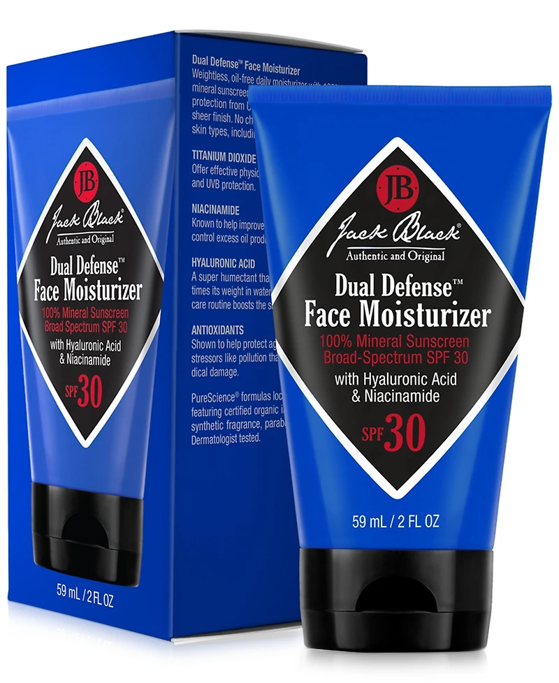 Jack Black Dual Defense Face Moisturizer 100% Mineral Sunscreen Spf 30, 2 oz.
