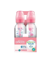Dr. Browns Baby Anti-Colic Options+ Narrow Baby Bottles 8oz, 4 Pack, Pink Flowers