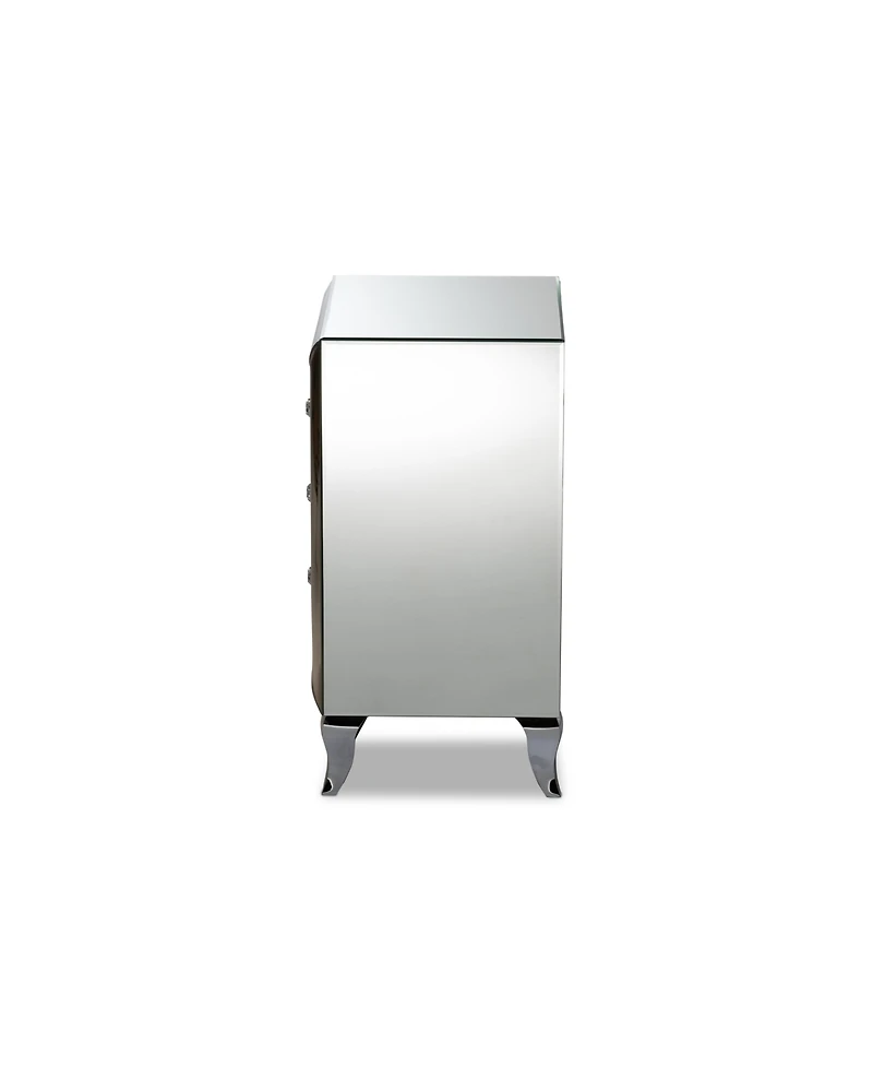 Baxton Studio Pauline Contemporary Glam and Luxe 26" Mdf and Mirrored 3-Drawer Nightstand