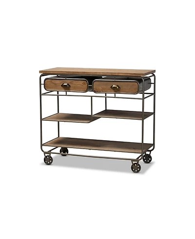 Baxton Studio Grant Vintage 41.7" Rustic Industrial Finished Wood and Metal 2-Drawer Kitchen Cart