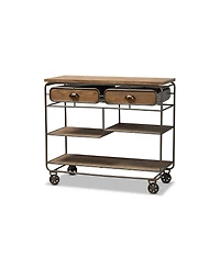 Baxton Studio Grant Vintage 41.7" Rustic Industrial Finished Wood and Metal 2-Drawer Kitchen Cart