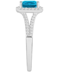 Amethyst (1-1/2 ct. t.w.) & Diamond (1/4 Cushion Halo Split Shank Ring Sterling Silver (Also Citrine, Garnet, Peridot, Blue Topaz)