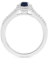 Sapphire (5/8 ct. t.w.) & Diamond (1/4 Oval Halo Split Shank Ring Sterling Silver (Also Ruby Emerald)