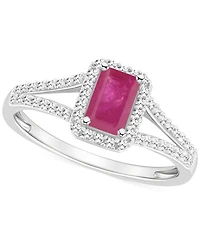 Emerald (1/2 ct. t.w.) & Diamond (1/4 Split Shank Ring Sterling Silver (Also Ruby Sapphire)