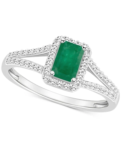 Emerald (1/2 ct. t.w.) & Diamond (1/4 Split Shank Ring Sterling Silver (Also Ruby Sapphire)