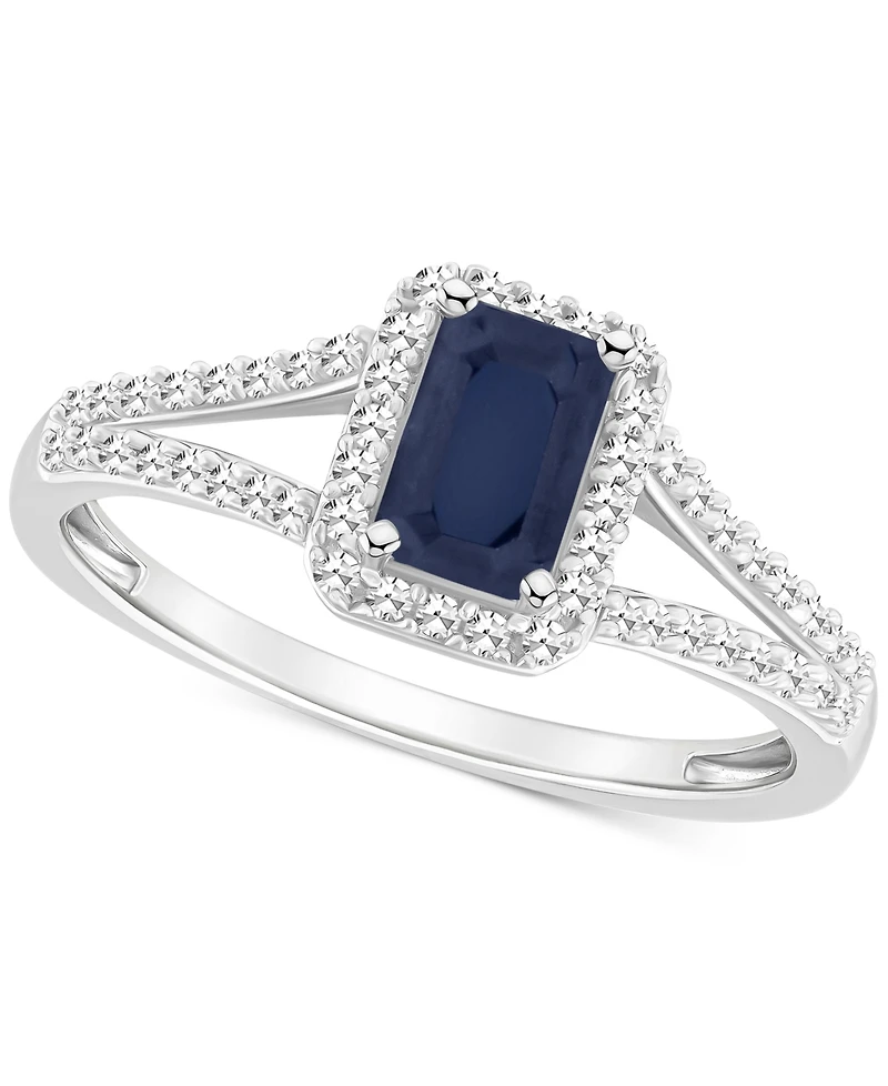 Emerald (1/2 ct. t.w.) & Diamond (1/4 Split Shank Ring Sterling Silver (Also Ruby Sapphire)