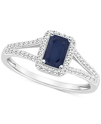 Emerald (1/2 ct. t.w.) & Diamond (1/4 Split Shank Ring Sterling Silver (Also Ruby Sapphire)