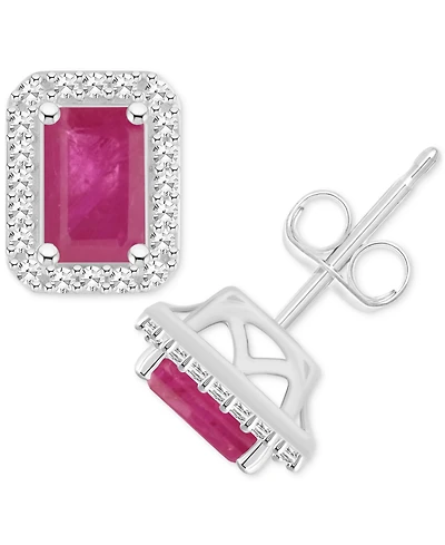 Sapphire (1-2/5 ct. t.w) & Diamond (1/5 t.w.) Stud Earrings Sterling Silver (Also Ruby Emerald)