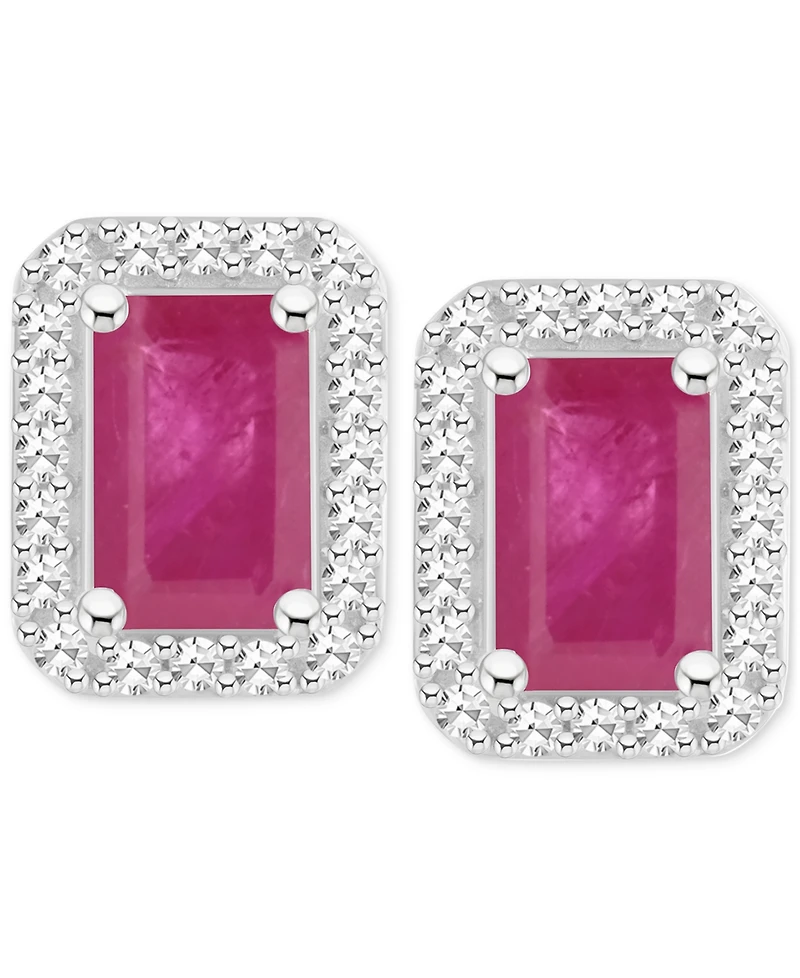 Sapphire (1-2/5 ct. t.w) & Diamond (1/5 t.w.) Stud Earrings Sterling Silver (Also Ruby Emerald)