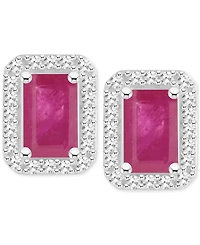 Sapphire (1-2/5 ct. t.w) & Diamond (1/5 t.w.) Stud Earrings Sterling Silver (Also Ruby Emerald)
