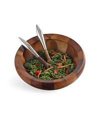 Nambe Yaro 3 Piece Wood Salad Bowl with Servers